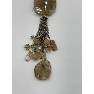 Quartz Crystal Waterfall Tassel Pendant Necklace Gold Tone Signed ROX